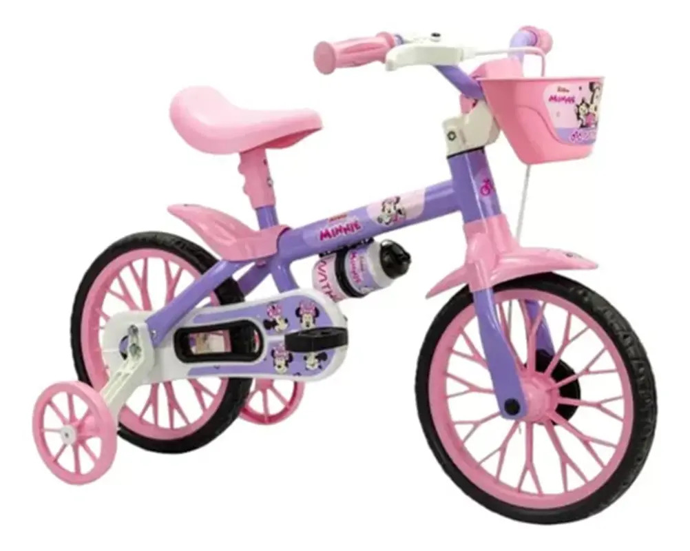 Bicicleta Infantil Reforzada Nathor R12 Rueditas Minnie Rosa Rosa R12