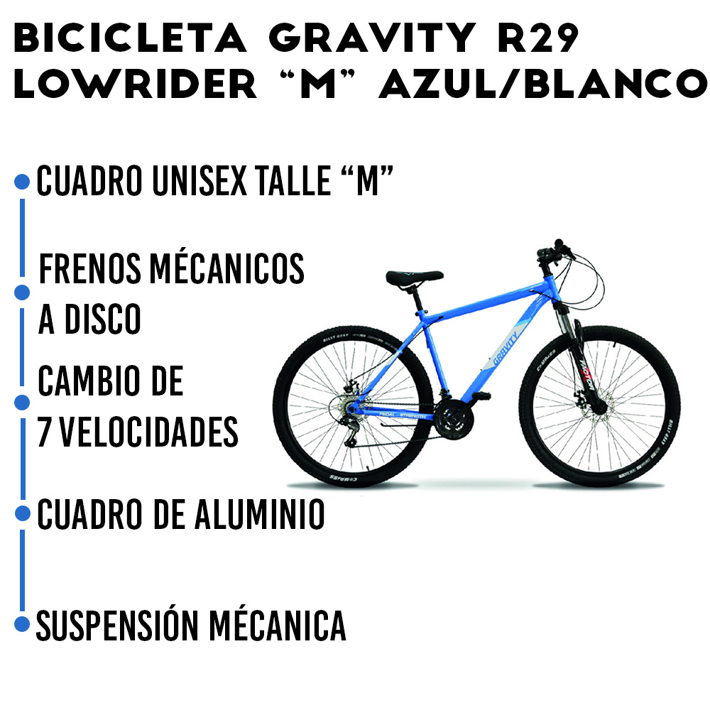 Bicicleta MTB Gravity Lowrider R29 M 7 Vel Unisex Azu/Blanco