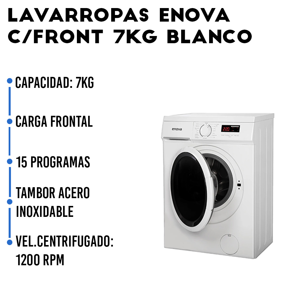 Lavarropas Aut. Enova EWMF-B7-TDF C/Front 7K 1200RPM 15 Prog