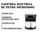 Cafetera Eléctrica Microsonic Doble Goteo 2 Tazas De Regalo