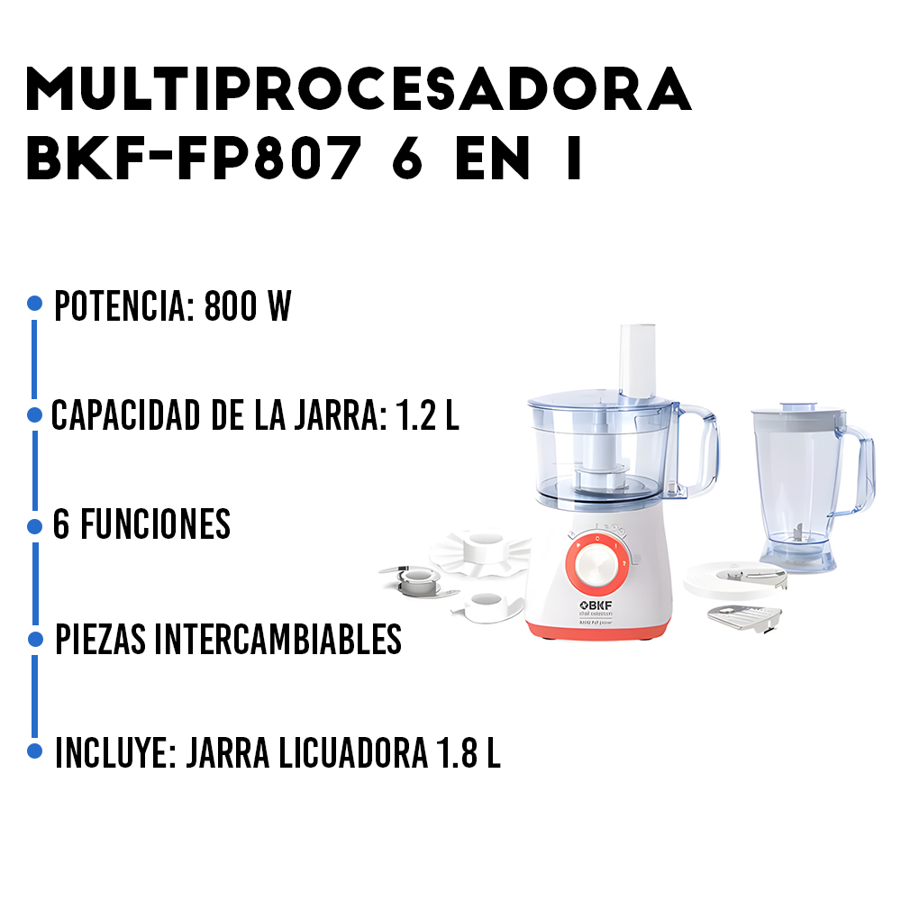 Multiprocesadora BKF BF-FP807B 800W 6 En 1 Jarra Licuadora