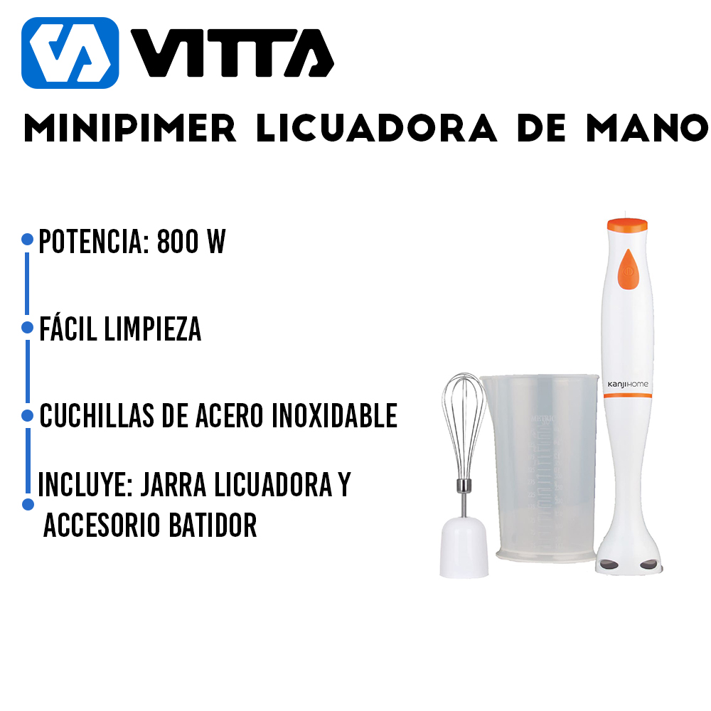 Minipimer Licuadora De Mano Vitta 2En1 800W Cuchillas A Inox