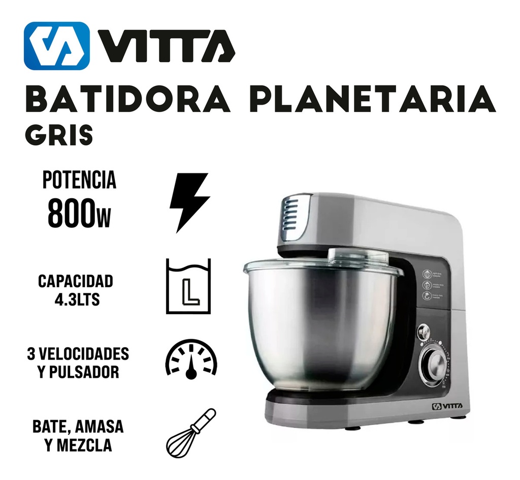 Batidora Planetaria Amasadora De Pie - 800w 4,3 Lts Vitta 