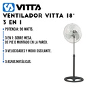 Ventilador Vitta 3 En 1 Pie Pared Piso 18 Pulgadas 90W 3 Vel