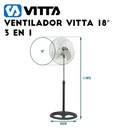 Ventilador Vitta 3 En 1 Pie Pared Piso 18 Pulgadas 90W 3 Vel