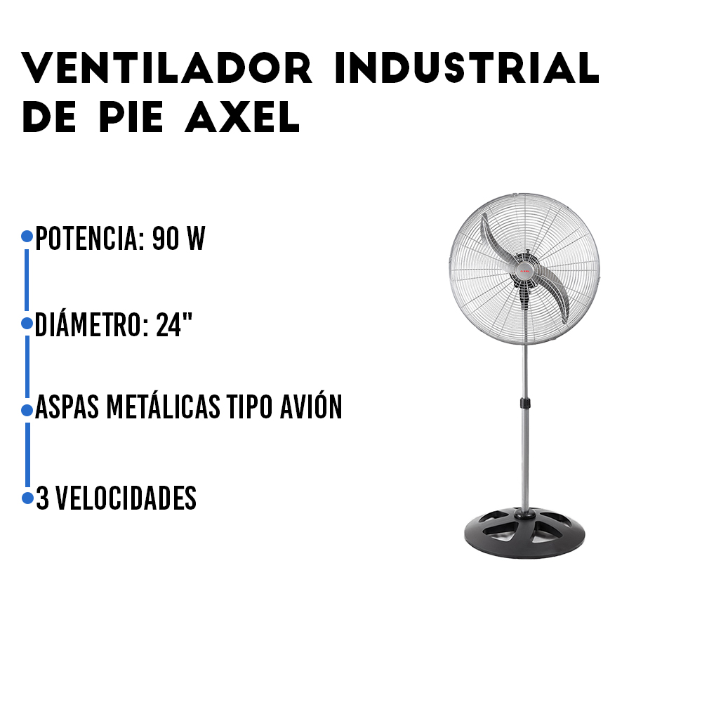 Ventilador Industrial De Pie Axel AX-PIE24 24" Aspas Metal