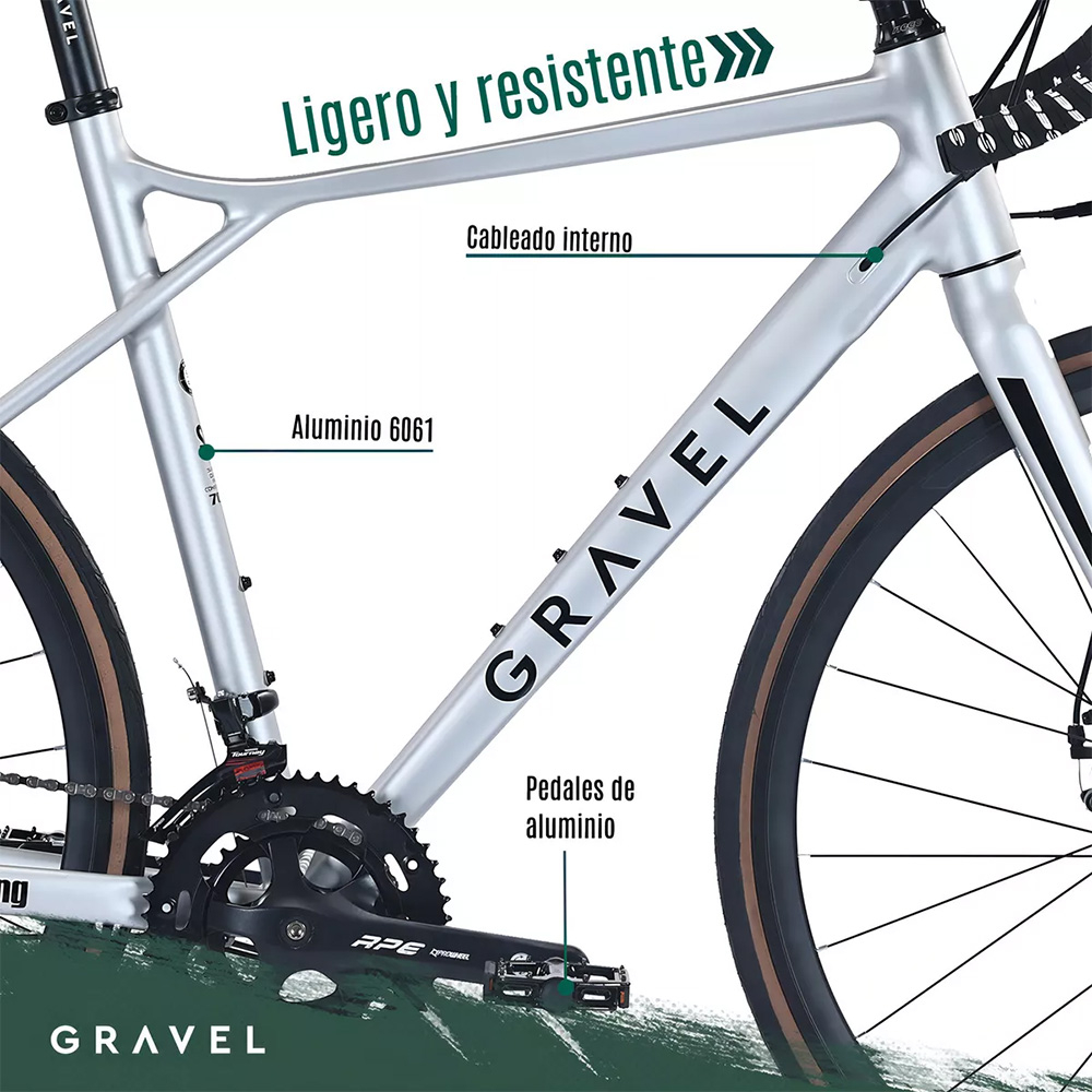 Bicicleta De Gravel R700c Fiat 500 Aluminio Rodado 28.5 Gris Gris R28.5