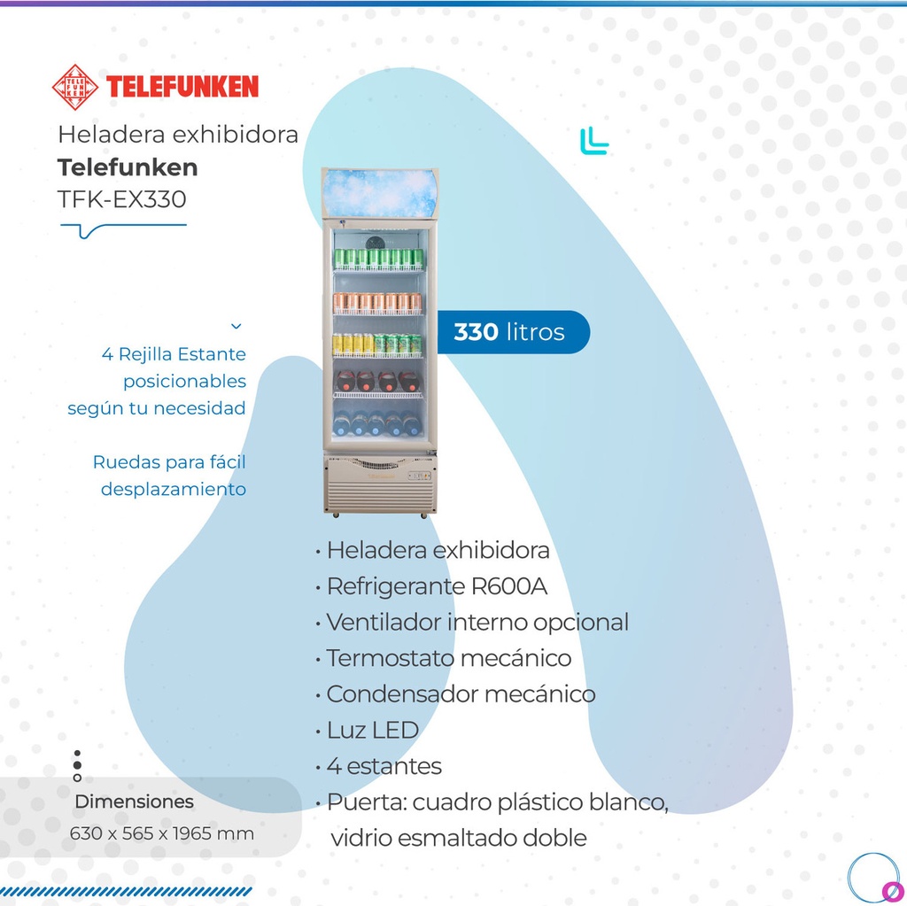 Heladera Exhibidora Vertical Telefunken Exhibidora Tfk-ex330 330 l 1 Puerta Blanca 63 Cm De Ancho 220v