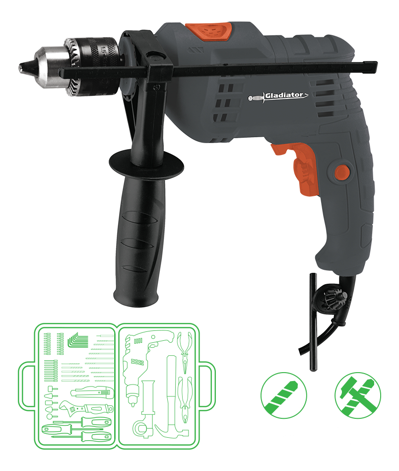 Taladro Percutor 13mm 650w + Kit Herramientas 122pcs+maletin