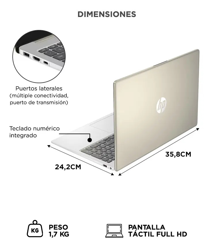 Notebook Hp 15.6  Intel I5 1235u 8gb Ram 512gb Ssd - Touchscreen - Natural Silver Plateado