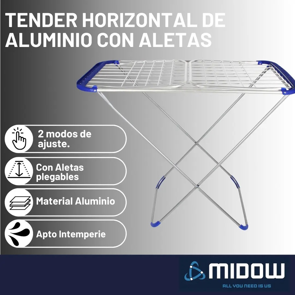 Tender Horizontal De Aluminio Aletas Plegables 173cm Midow Plateado