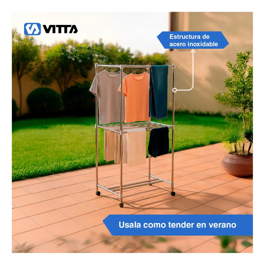 Secador De Ropa A Calor Tender Vertical 2en1 Portátil Vitta Azul