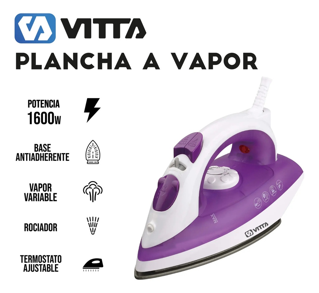 Plancha A Vapor Vitta Base Ceramica 1600w Rociador Violeta