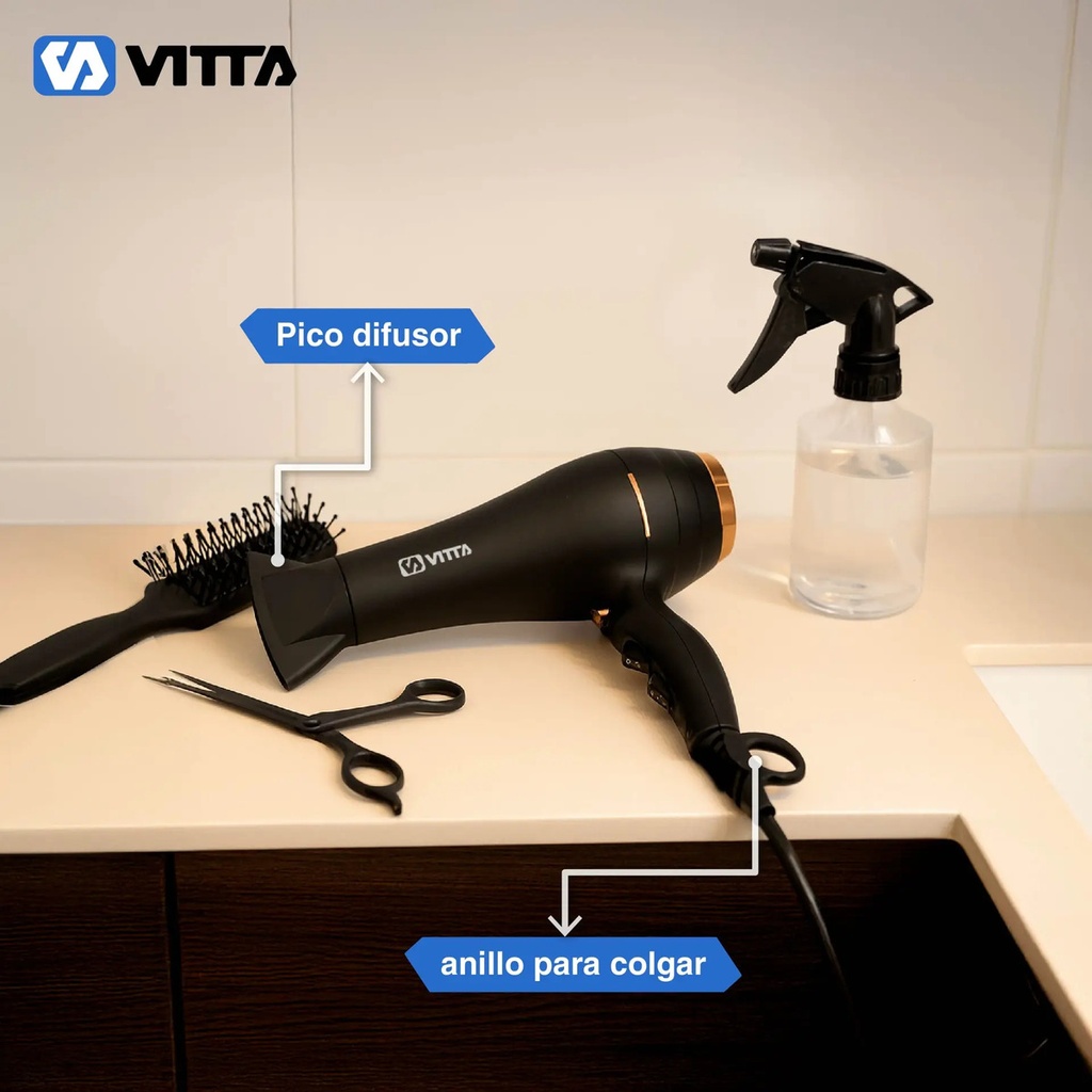 Secador De Pelo Vitta Beauty Negro Y Dorado Vit-hd2200