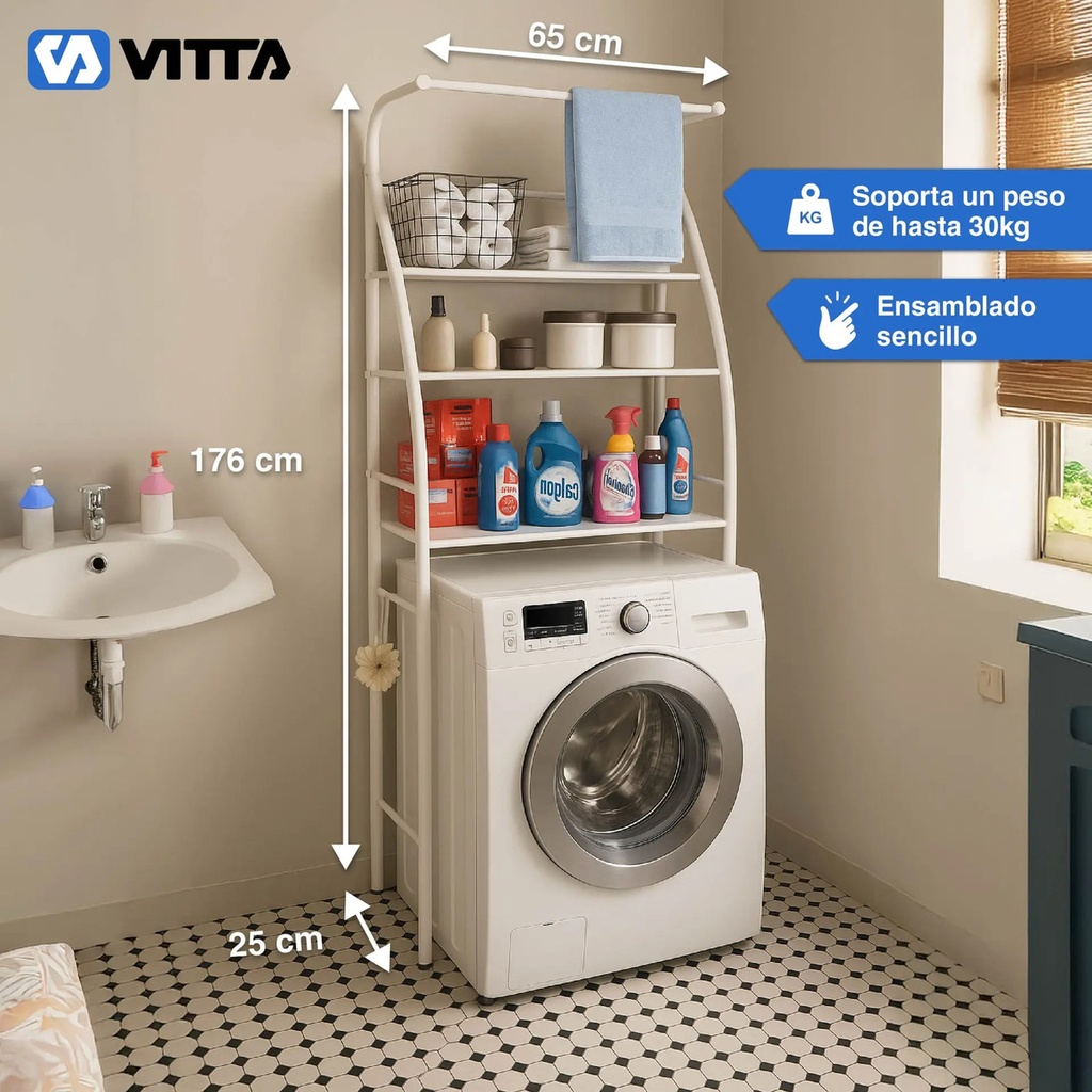 Mueble Organizador De Lavadero Vitta 3 Estantes Bastidor Blanco