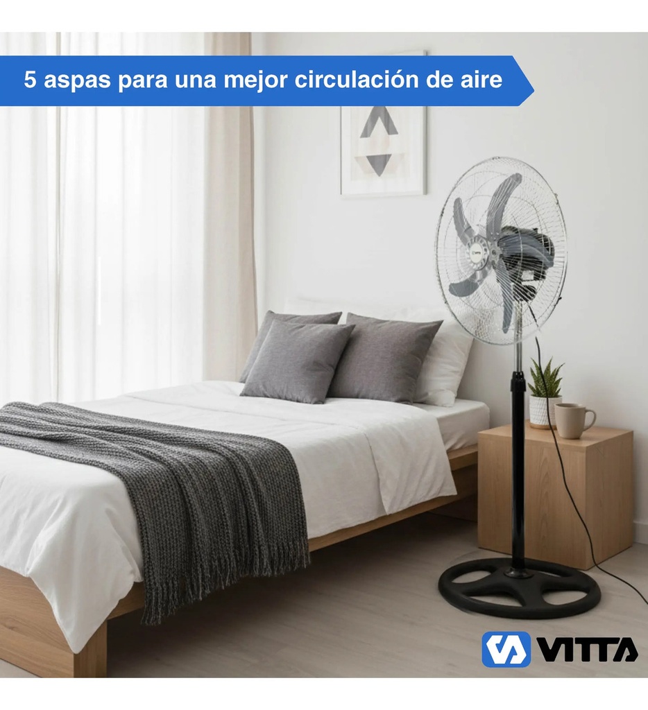 Ventilador Vitta 18  5 Aspas De Pie 90w 1 En 1 1.50m 45.72 Cm 50 Gris Azul Metal 3