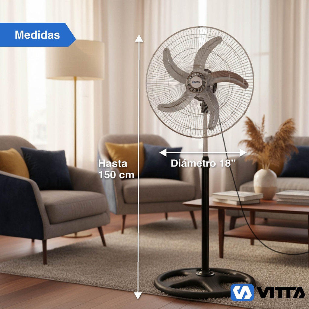 Ventilador Vitta 18  5 Aspas De Pie 90w 1 En 1 1.50m 45.72 Cm 50 Gris Azul Metal 3