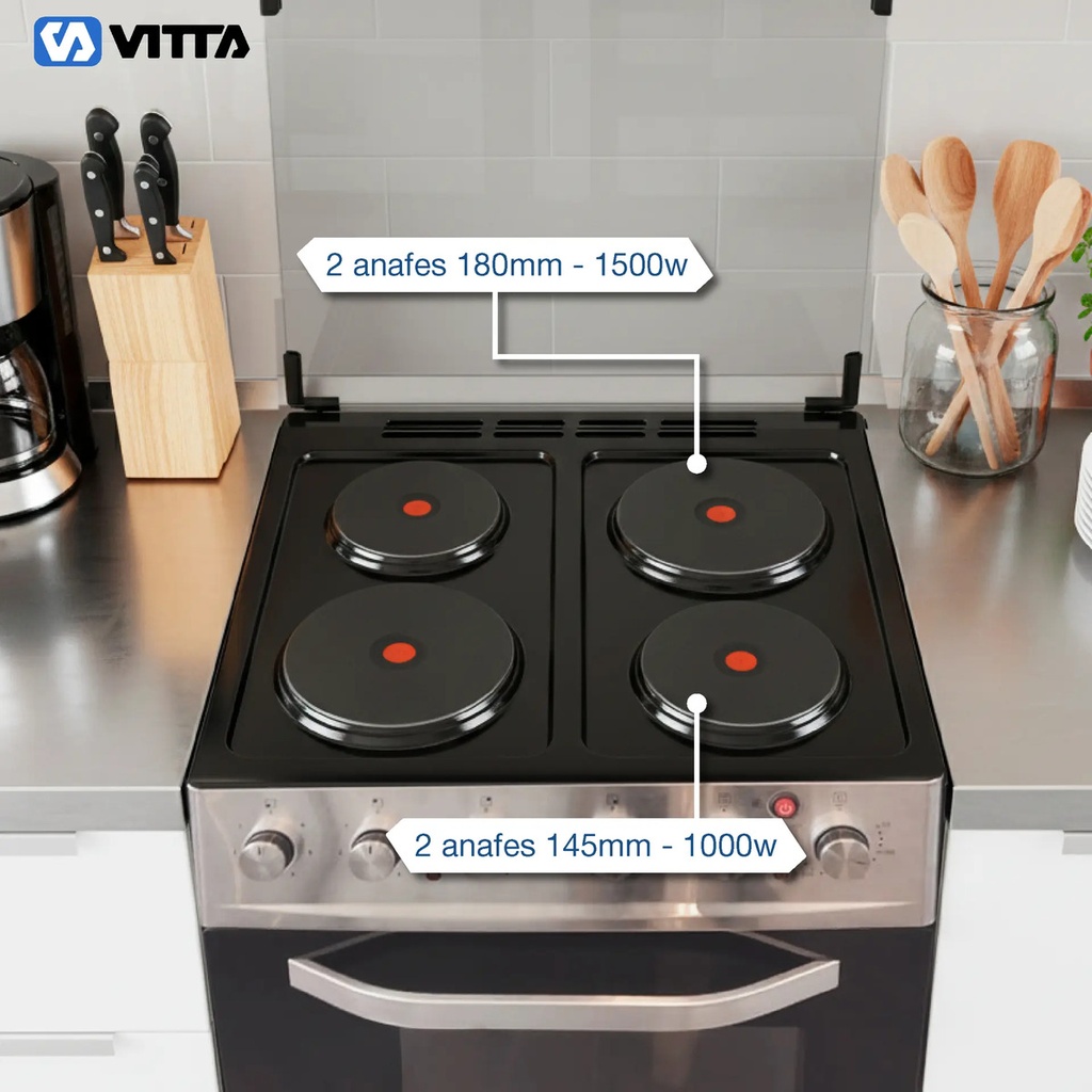 Cocina Eléctrica Vitta Acero Inoxi 60cm Grill Puerta C/visor Acero Inoxidable