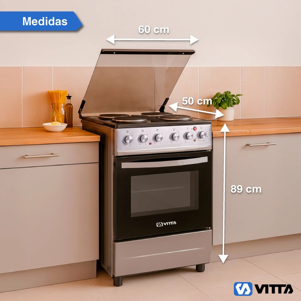 Cocina Eléctrica Vitta Acero Inoxi 60cm Grill Puerta C/visor Acero Inoxidable