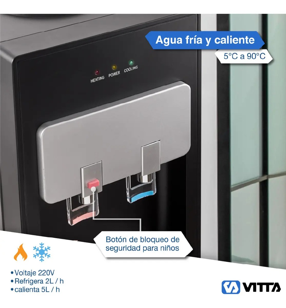 Dispenser De Agua Vitta Frío/calor Con Conservadora Dafcb002 Negro