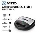Sandwichera Waflera Grill Tostadora Electrica 3 En 1 Vitta Negro