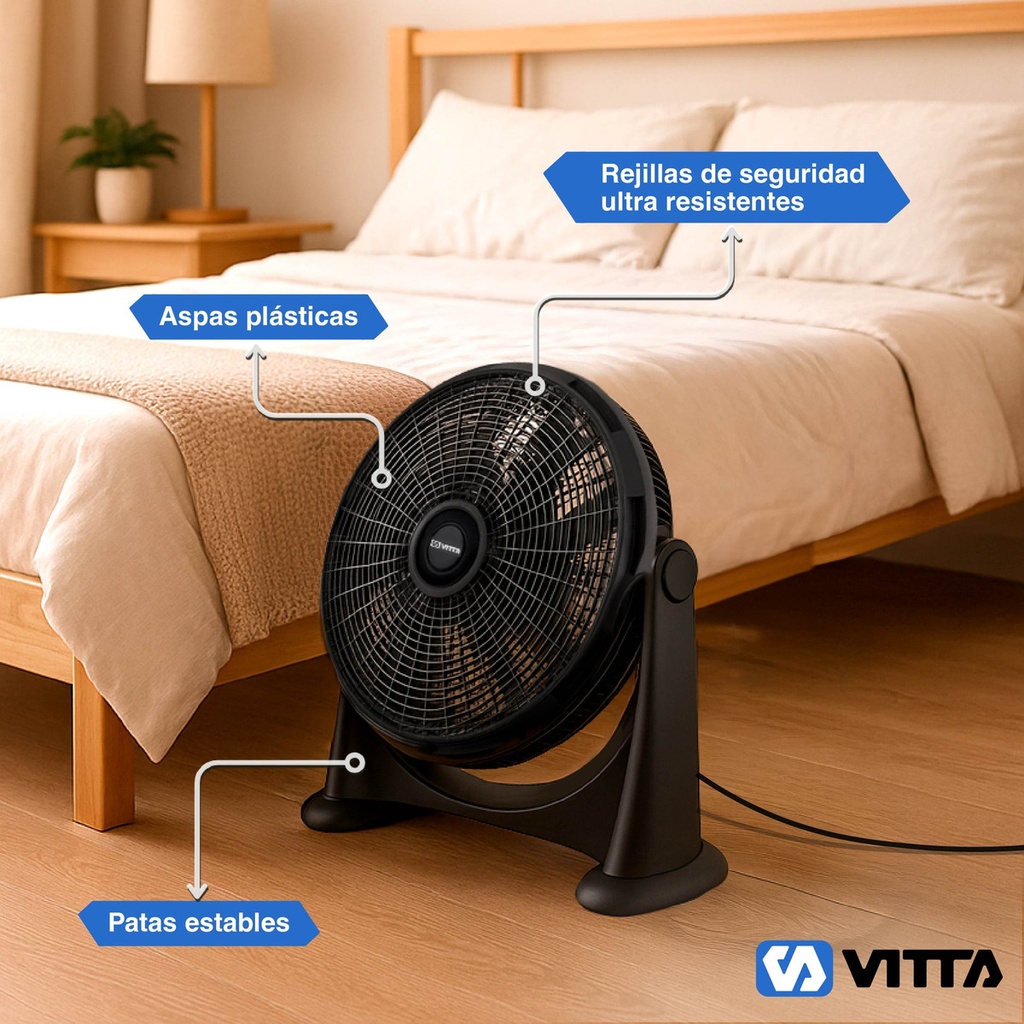 Ventilador Turbo 20 85w Vitta Potente - 5 Aspas Reclinable 50 Cm 50 Hz Negro Plástico 5