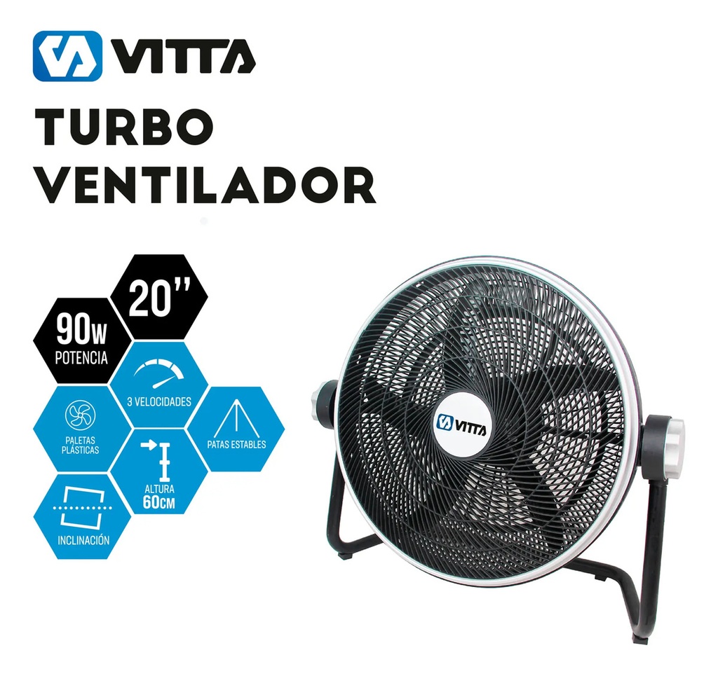 Ventilador Turbo De 20 P 90w Vitta 5 Aspas Plasticas  50 Cm 50 Hz Negro Plástico 5