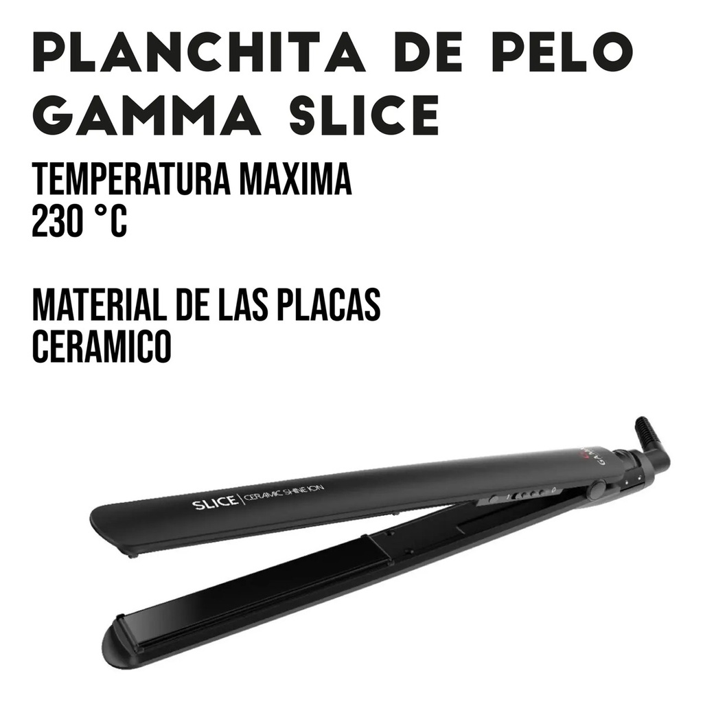 Gama Slice Ceramic Shine Ion Planchita P/ Pelo 230°  Negro