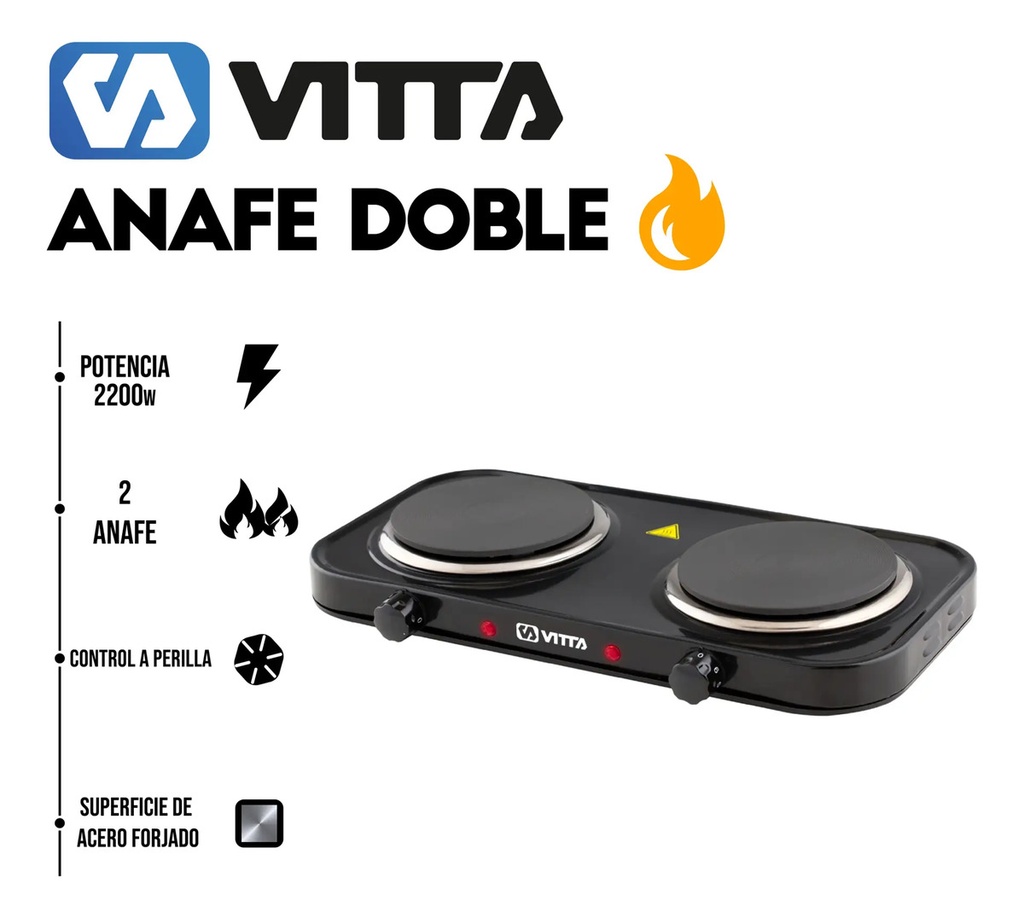 Anafe Electrico Doble Vitta Negro 220v Negro