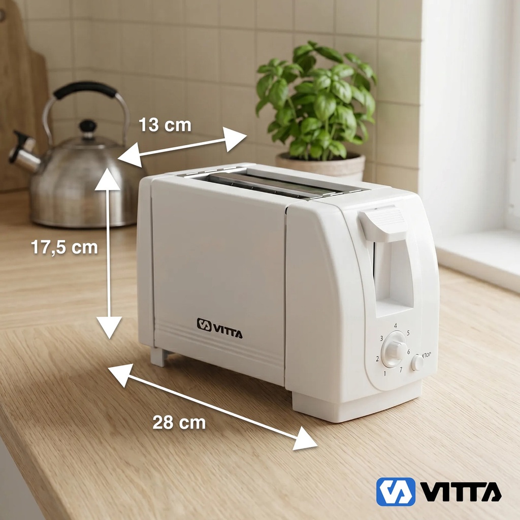Tostadoras Electricas 2 Panes Vitta 6 Niveles 800w - Blanca Blanco