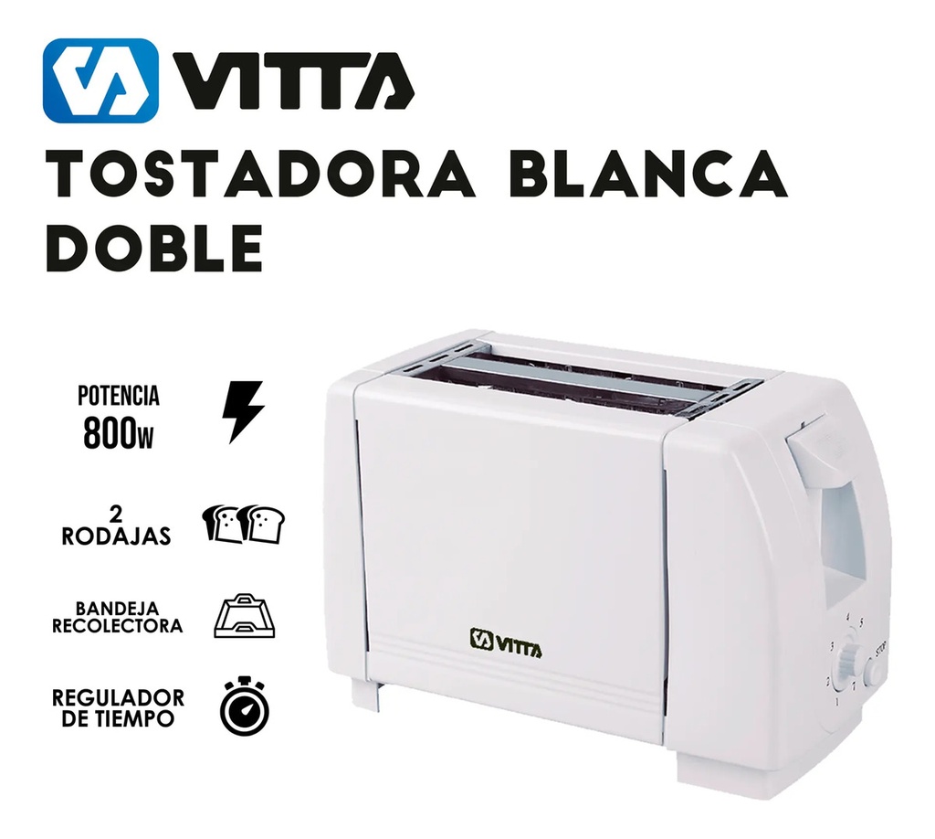 Tostadoras Electricas 2 Panes Vitta 6 Niveles 800w - Blanca Blanco