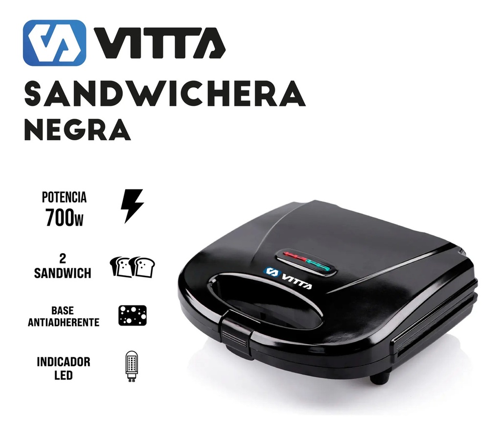Sandwichera Negra Tostadora Antiadherente 700w Vitta Negro