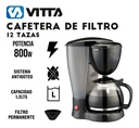 Cafetera De Filtro 12 Tazas 800w Color Negro - Vitta - Negro