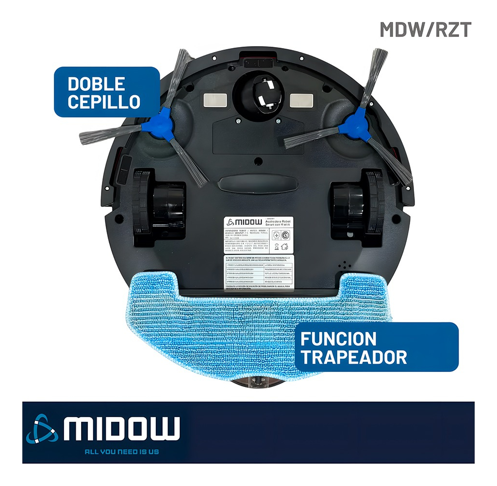 Aspiradora Robot Midow Wifi Smart Trapeador 3 Modos Limpieza