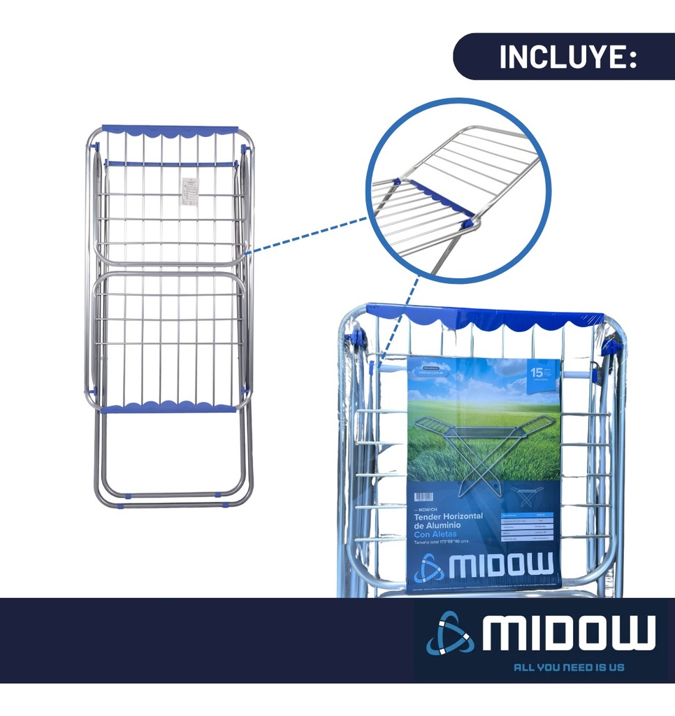 Tender Horizontal De Aluminio Aletas Plegables 173cm Midow