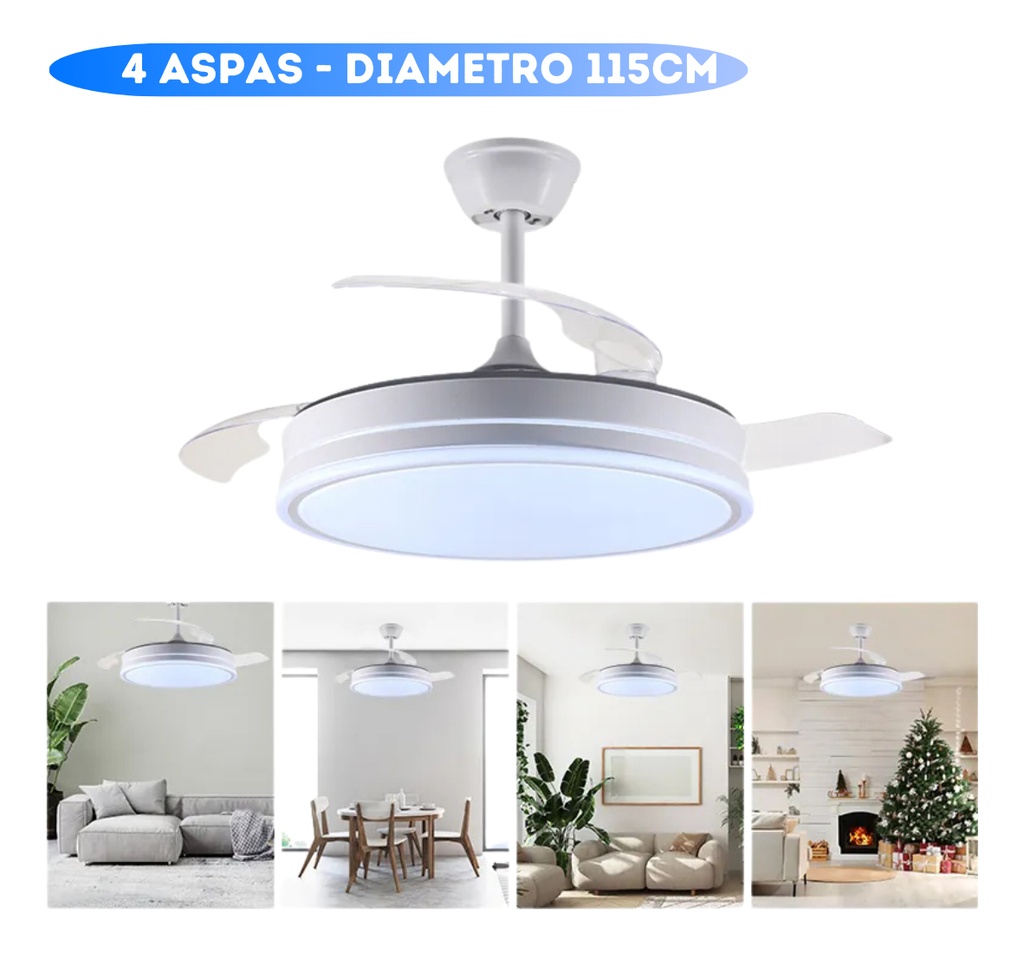 Ventilador De Techo Kanji Retráctil Blanco 4 Aspas 6 Velocid