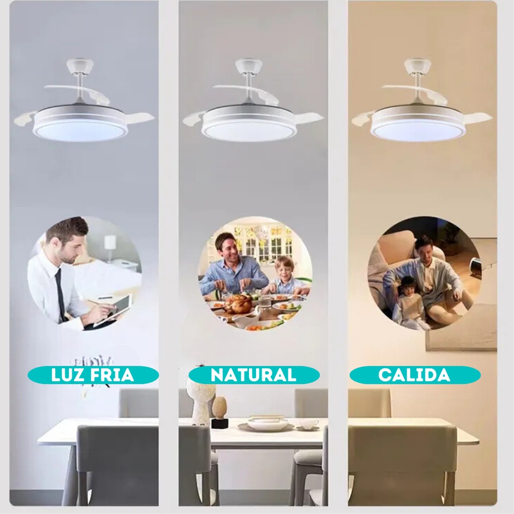 Ventilador De Techo Kanji Retráctil Blanco 4 Aspas 6 Velocid