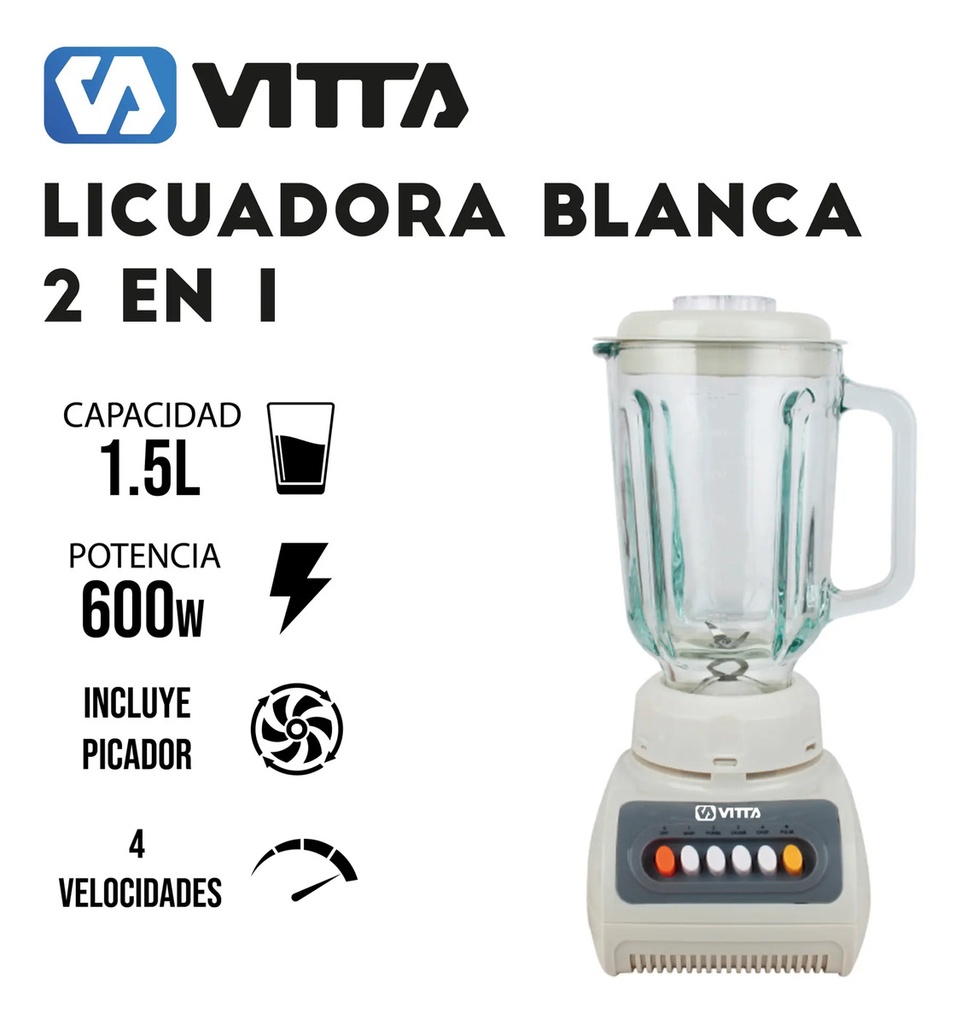 Licuadora Vitta 2 En 1 - Blanca Con Jarra De Vidrio 220v