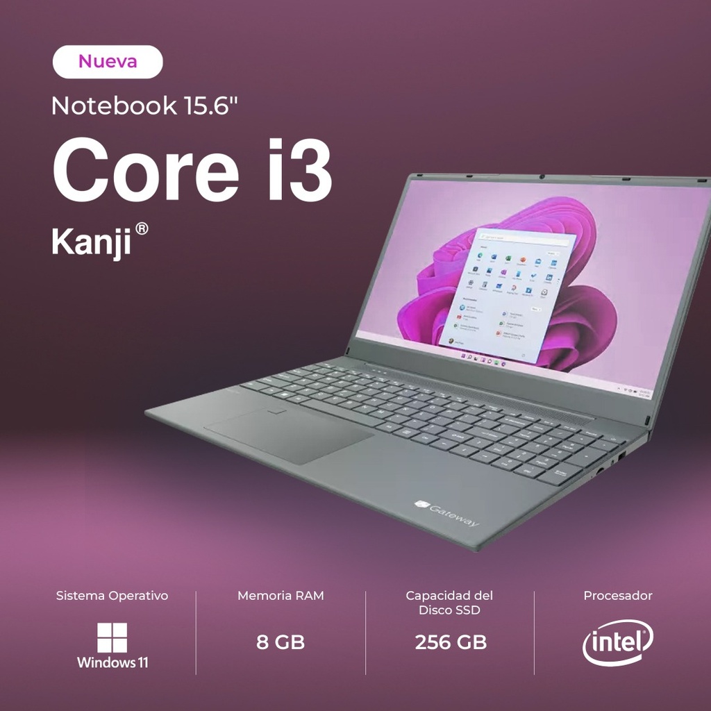 Notebook Kanji 15.6 Intel Core I3 10110u 256gb Emmc 8gb Ram Color Negro