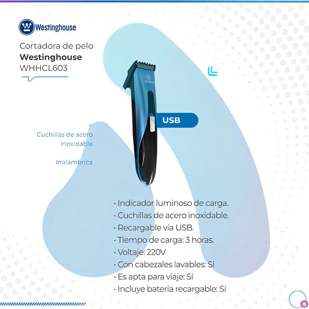 Cortadora De Pelo Westinghouse Whhcl603 Usb Color Azul Azul