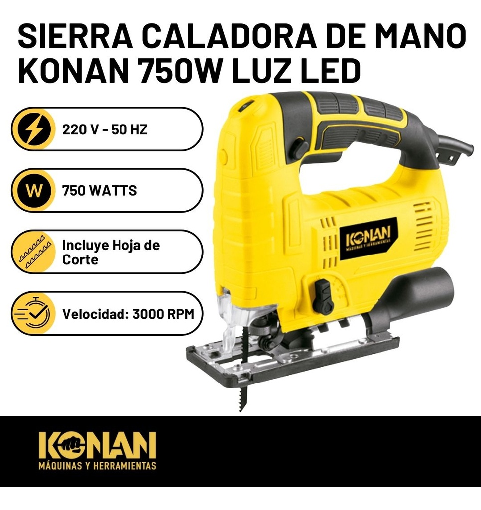 Sierra Caladora De Mano Konan Kscl/750 750w Luz Led Pendular Velocidad Variable