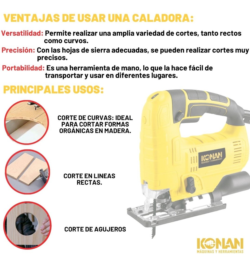 Sierra Caladora De Mano Konan Kscl/750 750w Luz Led Pendular Velocidad Variable
