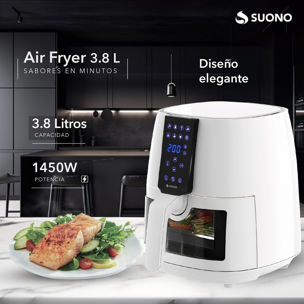 Freidora De Aire Suono Led Digital Air Fryer 3.8 L 1450 W Cp Color Blanco