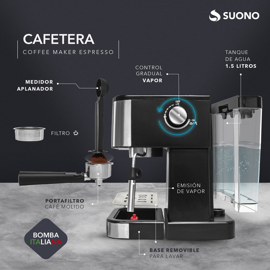 Cafetera Express Suono Snpe-2006 1.5 L Acero Inoxidable 20 B
