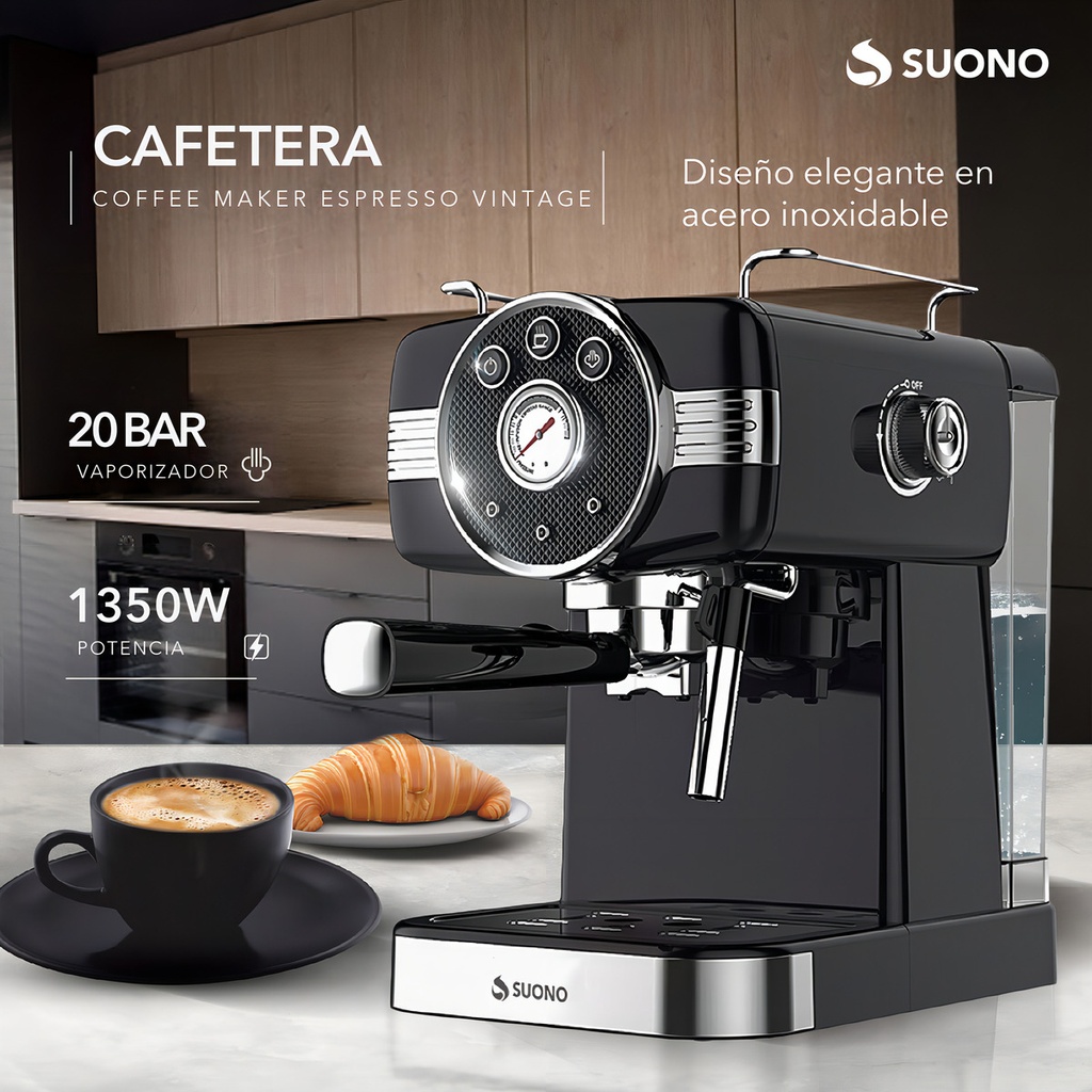 Cafetera Espresso Vintage Suono Negro Espumador