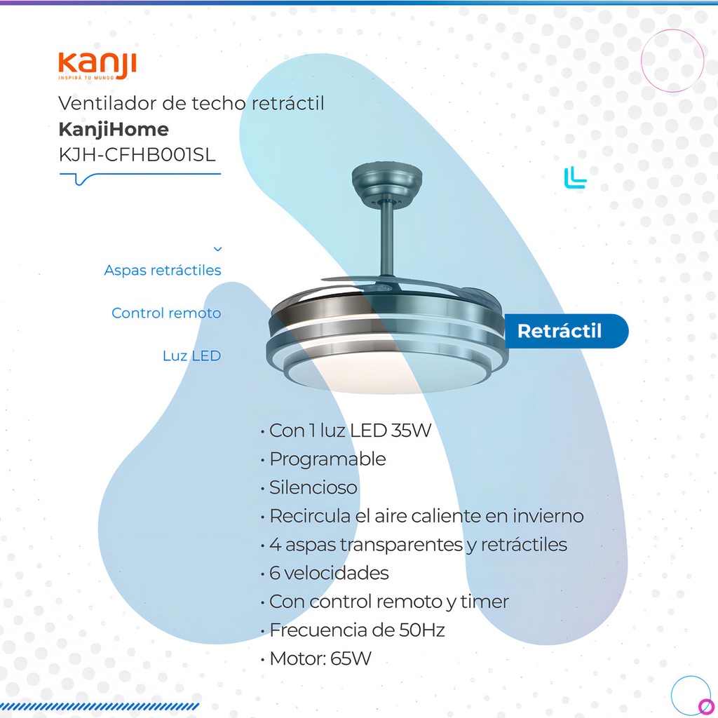 Ventilador De Techo Kanji Kjh-cfhb001sl Con 4 Palas De Plást