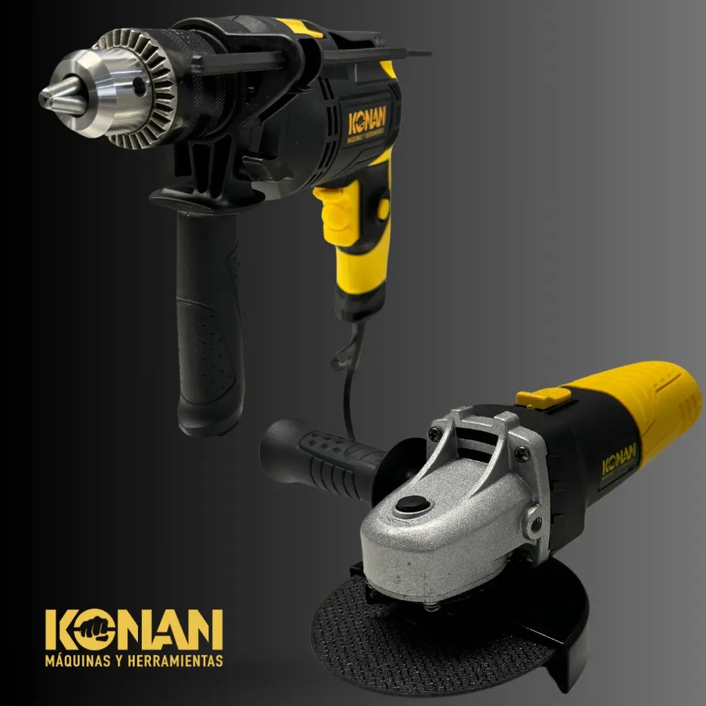 Combo Taladro 750w Y Amoladora Angular 115mm 720w Konan