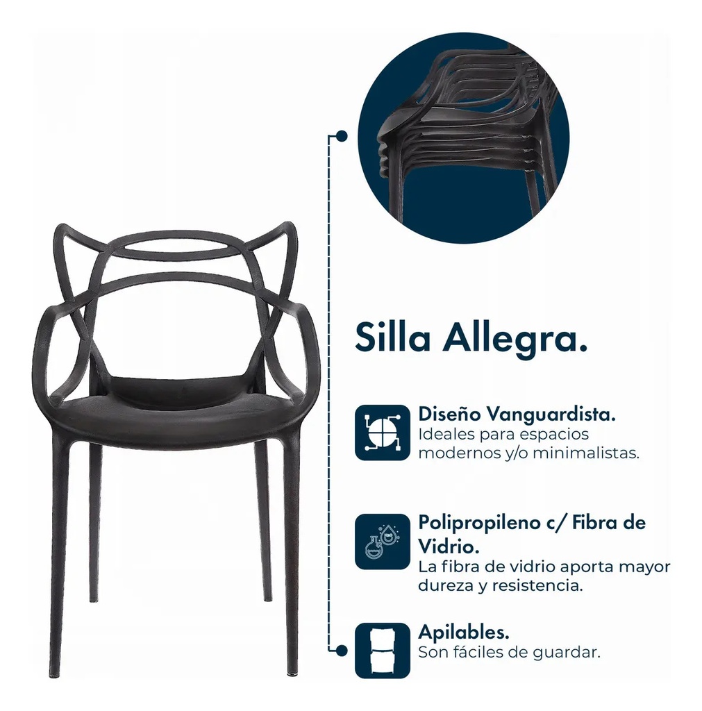 Silla Allegra De Diseño Para Comedor Interior Y Exterior. Estructura De La Silla Negro Asiento Negro Diseño De La Tela Liso