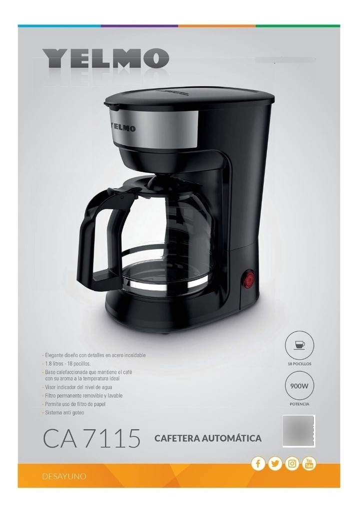 Cafetera Automática Yelmo Ca-7115 900w 1.8 Litros Anti Goteo
