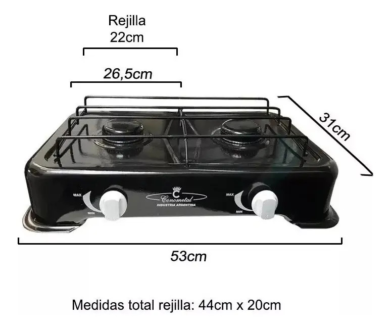 Anafe Cocina 2 Dos Hornallas Enlozado Gas Natural De Pared Negro